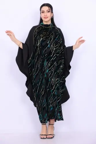 فستان ماكسي مريح مدمج من الكريب والقطيفة اللامعة ل...