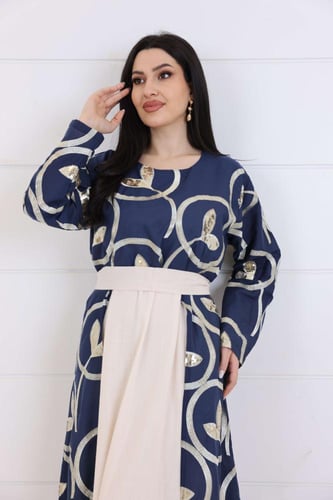 فستان كريب بتطريز لامع وترتر - كحلي