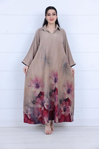 فستان جورسيه محزز قبة كلاسيك مشجر من الاسفل مع حزا...