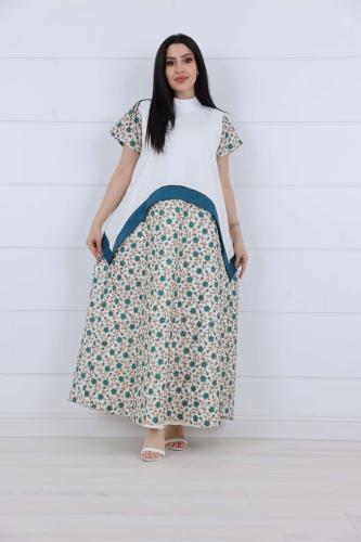 فستان لينن تيفاني الجزء السفلي مع الاكمام مزينة لت...