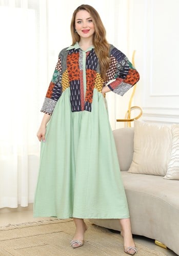 فستان صيفي بطبعات عصرية مع حزام للخصر - تيفاني