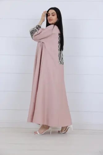 جلابية كريب جورسية بتطريز عصري - خربزي