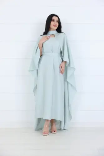 فستان تفته سادة مع دقلة فراشة ياقة مدورة - تيفاني