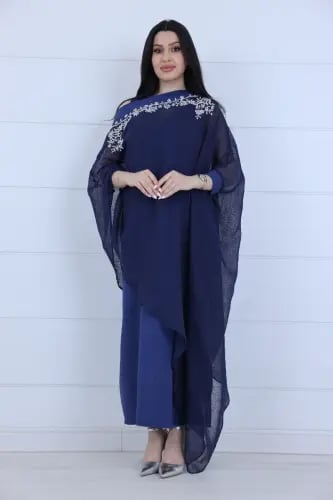 فستان لينن قطعتين الخارجية مزينة بشك يدوي فاخر على...