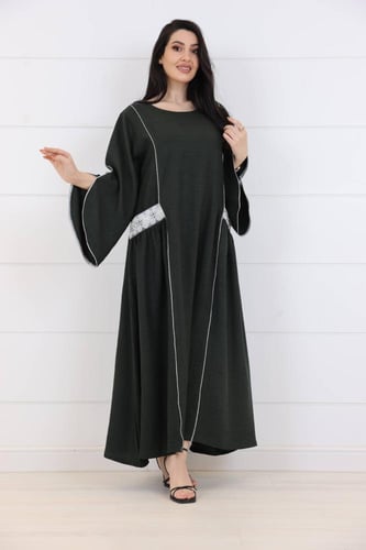 فستان كريب بجيوب مطرز - زيتي