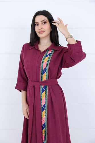 جلابية روزالين واسعه بكلفة طولية ومع حزام للخصر -...