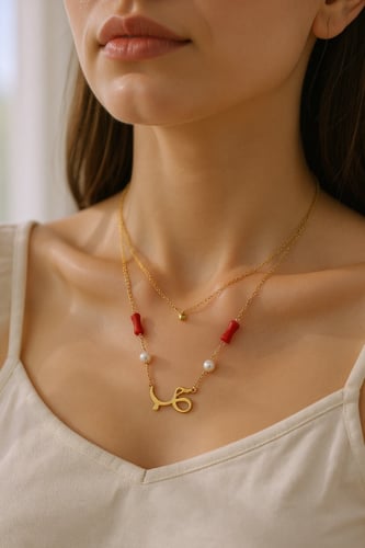 قلادة حب من الفضة مطلية بالذهب مع أحجار الفيروز وا...