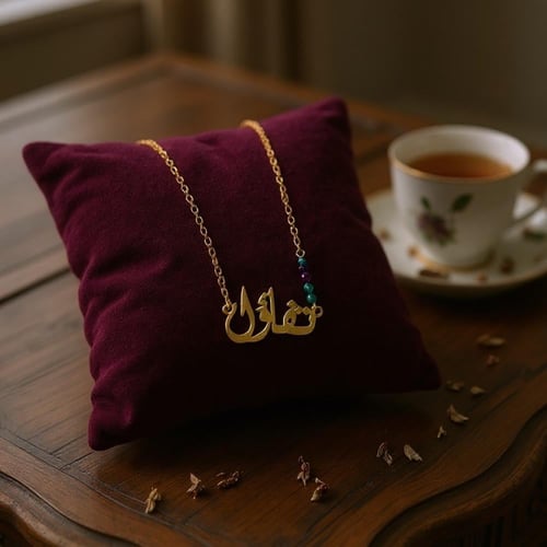 قلادة تفاؤل من الفضة 925 مطلية بالذهب مع حجر الملا...