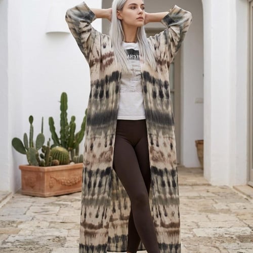 عباية عصرية بقماش الكشمير القطني الخفيف بطبعة تاي...