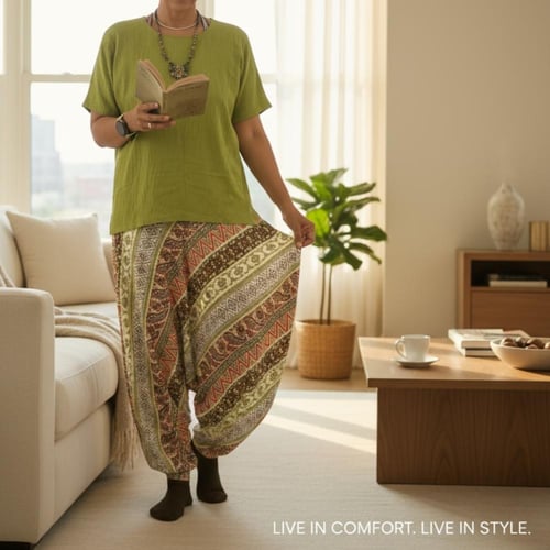 شروال قطن طبيعي بطابع بوهيمي