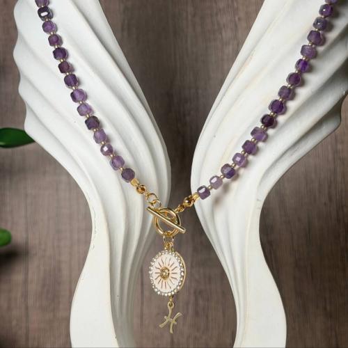 قلادة أماثيست مع تعليقة شمس وبرج من اختيارك – نور،...