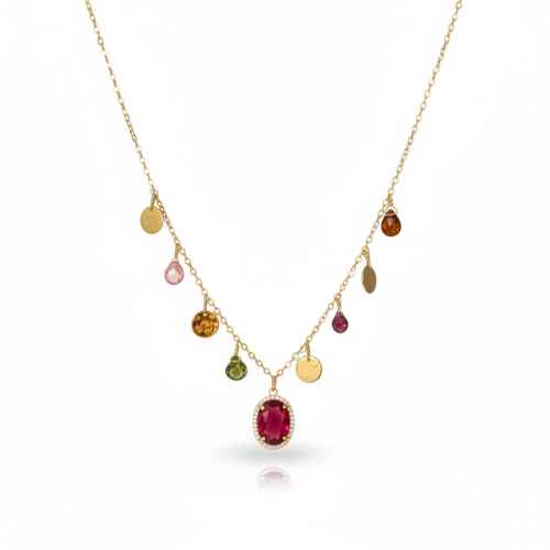 قلادة فضة مطلية بالذهب مع حجر التورمالين – أناقة م...