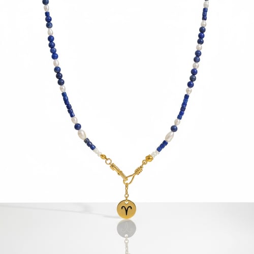 قلادة من حجر اللازورد واللؤلؤ مع تعليقة برج من اخت...