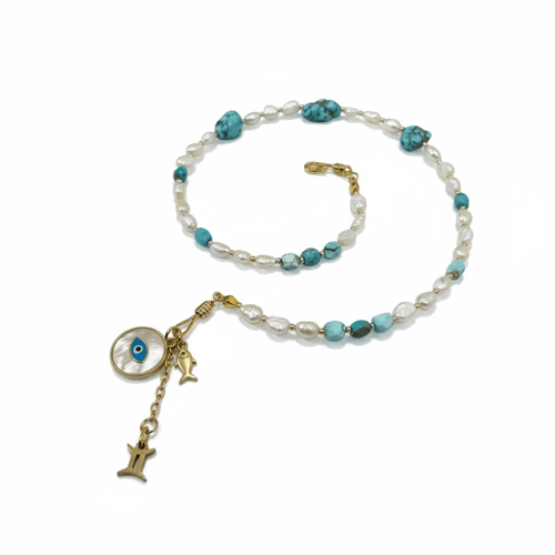 قلادة أنيقة مصنوعة من أحجار اللؤلؤ والفيروز الطبيع...