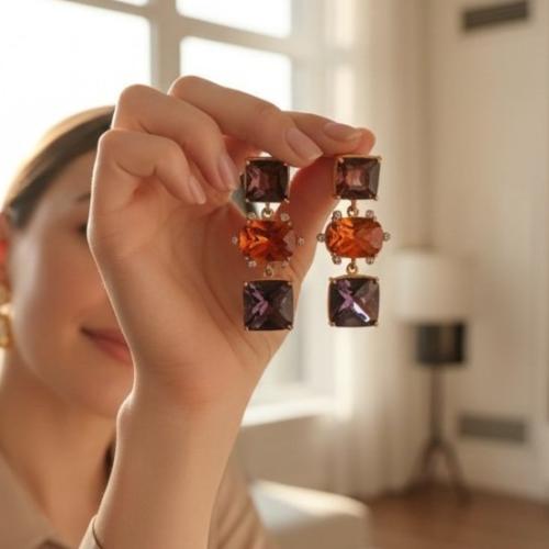 حلق الأماثيست والكارنيليان فضة مطلية ذهب – توازن أ...