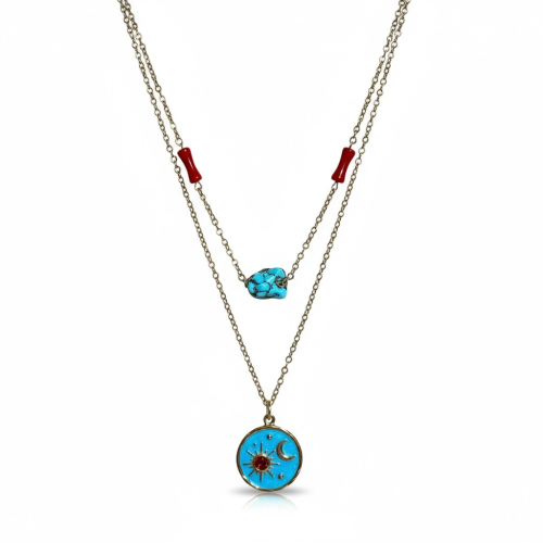 قلادتان من الفضة 925 مطلية بالذهب – فيروز ومرجان +...