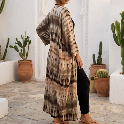 عباية خفيفة بتصميم تاي داي من قماش الكشمير القطني...