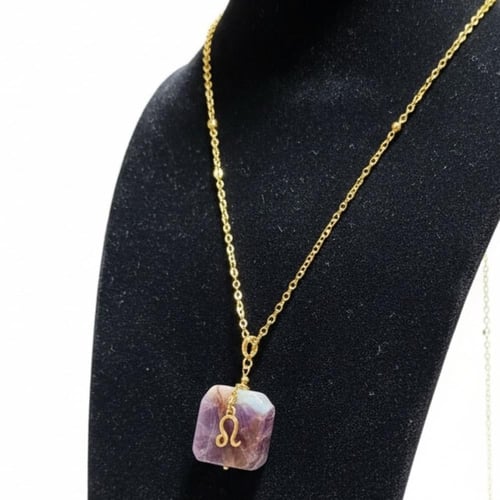 قلادة أماثيست مع تعليقة برج فلكي | فضة 925 مطلية ب...