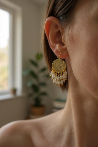 حلق الفضة 925 مطلية بالذهب مع حبات لؤلؤ صغيرة