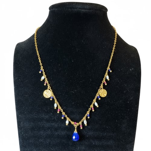 قلادة من الفضة 925 مطلية بالذهب مع حجر الزفير والل...