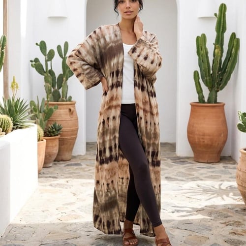 عباية خفيفة بتصميم تاي داي من قماش الكشمير القطني...