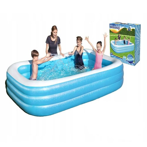 مسبح نفخ مستطيل ازرق طبقتين