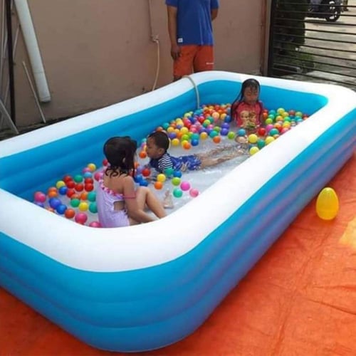 مسبح نفخ مستطيل ازرق طبقتين