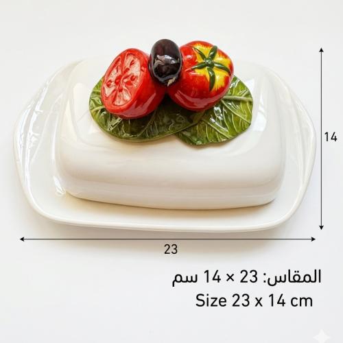 صحن تقديم سيراميك فاخر بغطاء بتصميم الطماطم والزيتون