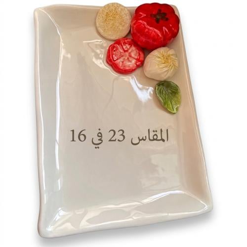 طبق تقديم سيراميك مستطيل مزين بالثوم والطماطم البارزة (23×16 سم)
