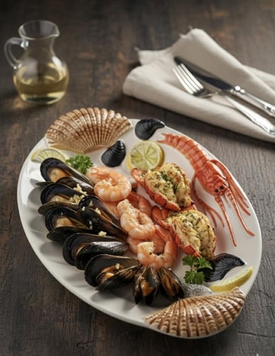 صحن تقديم "ثِمار البحر" – تحفة فنية بارزة الحجم وس...