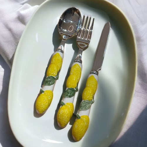 طقم ملعقة وشوكة وسكين-بنقش الليمون