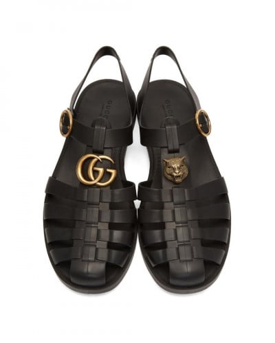 G Men's Black Rubber Buckle Strap Sandals