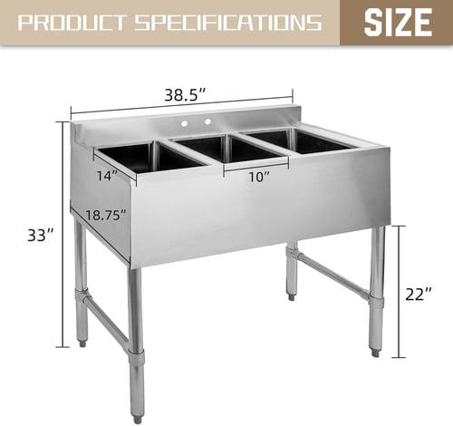 حوض تجاري مكون من 3 اقسام من الستانلس ستيل