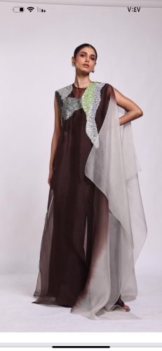 فستان زيتي بني RK