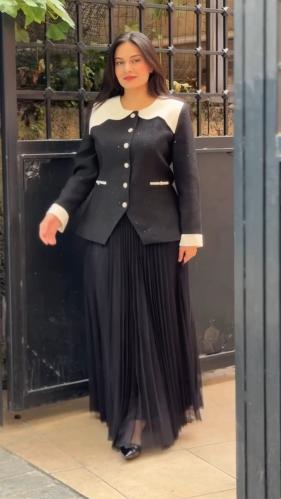 طقم تيور بجاكيت تويد مع مخمل 5335