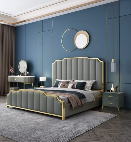 سرير مزدوج صاريت مع 2 كومدينو- رمادي مزرق