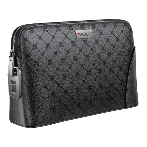 YESIDO- حقيبة يد من الجلد تدعم البصمه اسود