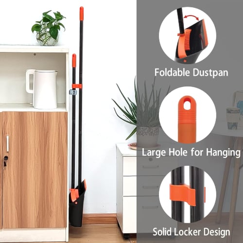 باهرة طقم مكنسة وجاروف بمقبض طويل لتنظيف جميع الار...