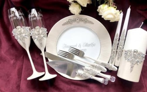 طقم عرسان مكون من 12 قطعة مرصع ب كريستال شوارفسكي