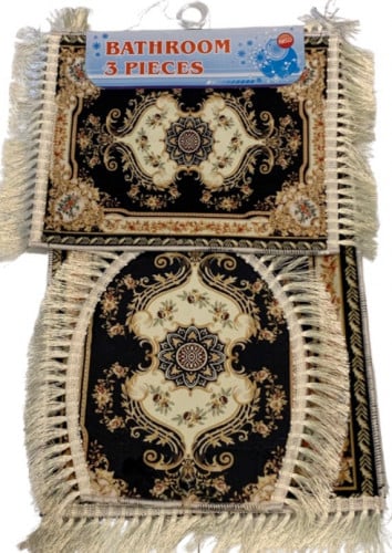 سجادة وفرش دواسة حمام 3 قطع مشجر اسود