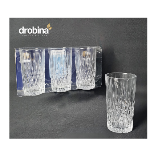 طقم كاسات عصير زجاج كريستال 3 حبة شفاف