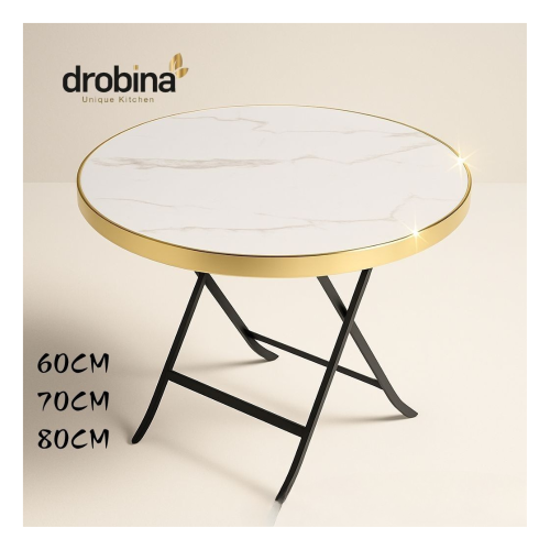 طاولة مدور قابلة للطي ابيض ذهبي