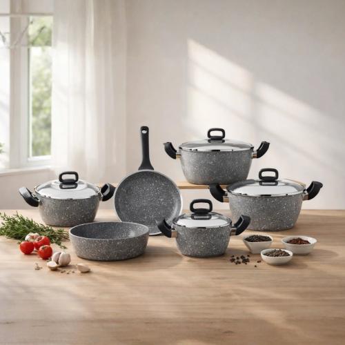 طقم قدور drobina 17 غرانيت تركي Ivory GREY