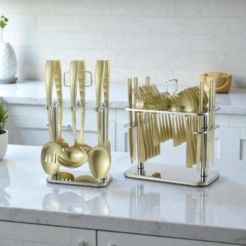 طقم ملاعق بستاند ذهبي