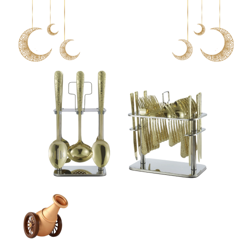 طقم ملاعق بستاند ذهبي