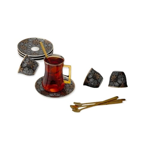 طقم شاي وقهوة عربي 24 قطعة دروبينا Black