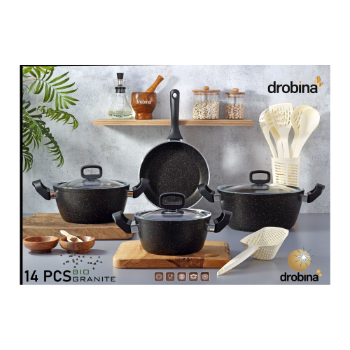 طقم قدور drobina 14 غرانيت تركي black golden