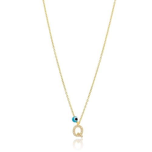 قلادة جذابة وبراقة بلمعة الذهب مزينة بحرف Q والخرز...