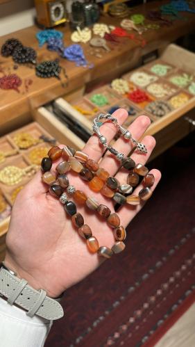 حجر عقيق صناعي كركوش فضة وفواصل فضة-خرز 33