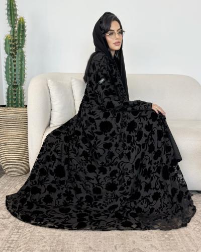 Z360 / قماش شيفون مشجر مخمل مطفي كامل وبطانه اسود